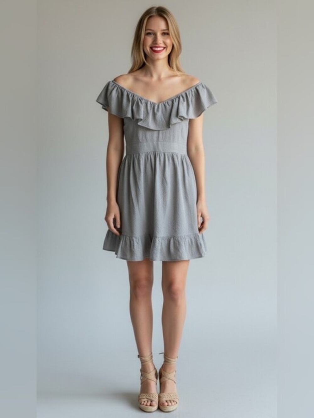 Calvin Klein Babydoll Dress Ruffle Sz 12 Sage Sleeveless Gauze Cottage Fairycore